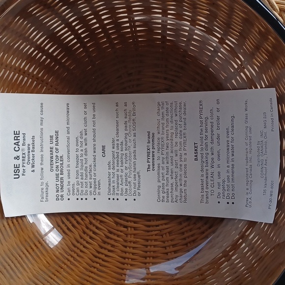 Vintage Pyrex Fireside Naturals Casserole Dish in Wicker Basket- NEW - Picture 5 of 8